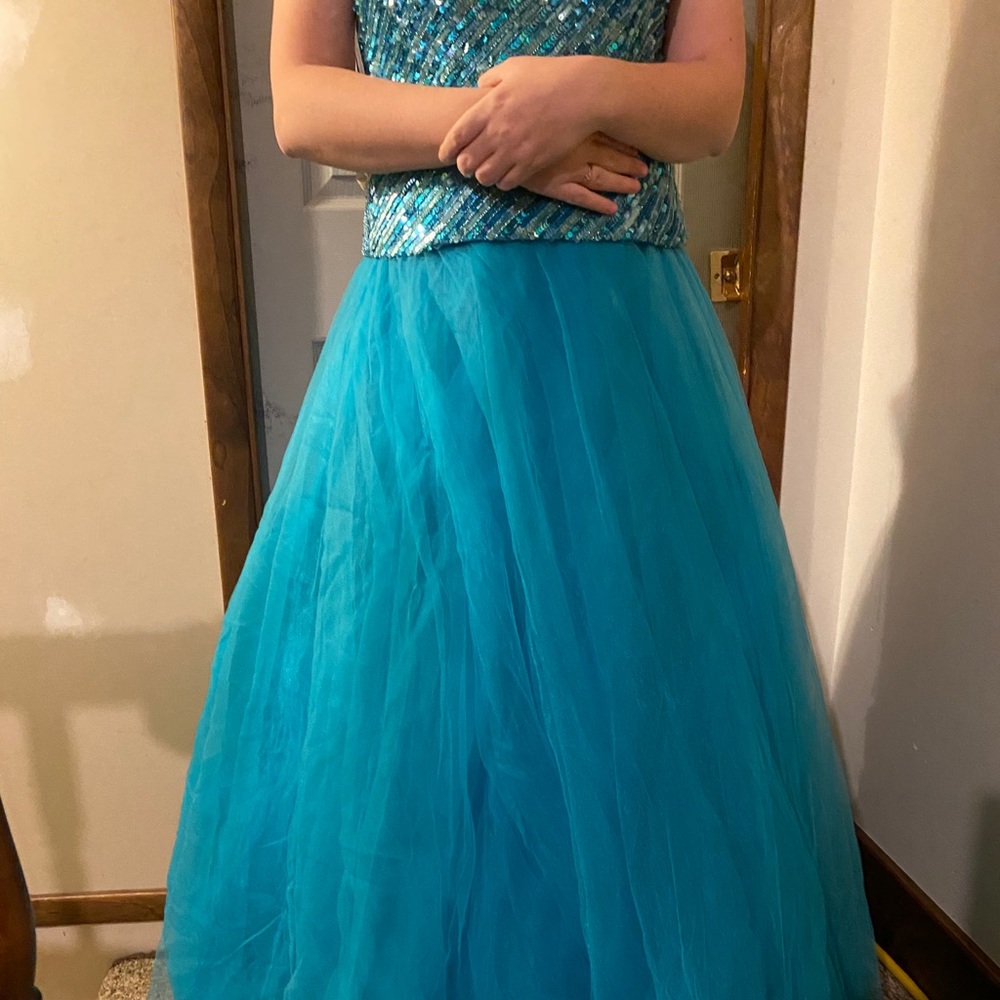 Blue Sequence Cassandra Stone Floor Length dress
